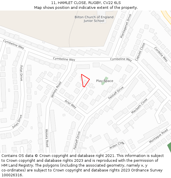 11, HAMLET CLOSE, RUGBY, CV22 6LS: Location map and indicative extent of plot