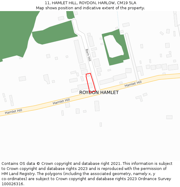 11, HAMLET HILL, ROYDON, HARLOW, CM19 5LA: Location map and indicative extent of plot