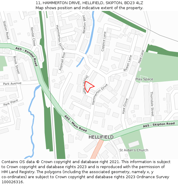 11, HAMMERTON DRIVE, HELLIFIELD, SKIPTON, BD23 4LZ: Location map and indicative extent of plot