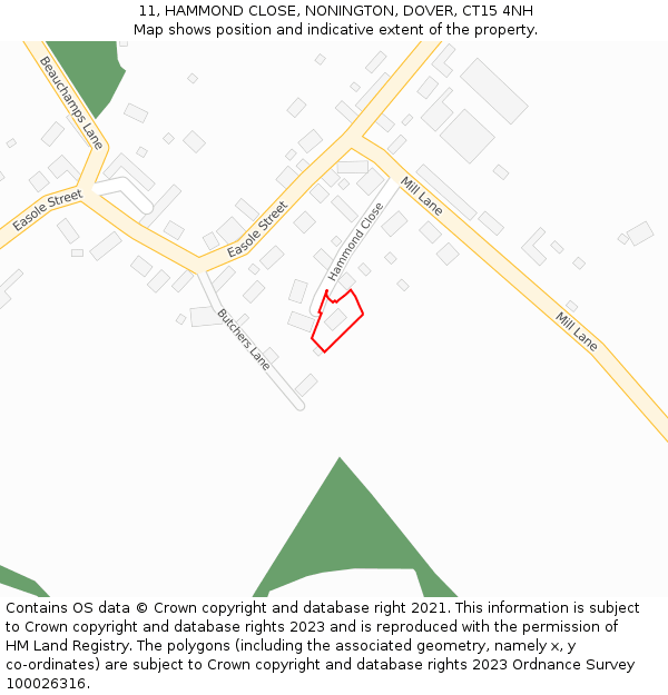 11, HAMMOND CLOSE, NONINGTON, DOVER, CT15 4NH: Location map and indicative extent of plot