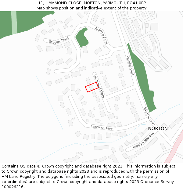 11, HAMMOND CLOSE, NORTON, YARMOUTH, PO41 0RP: Location map and indicative extent of plot