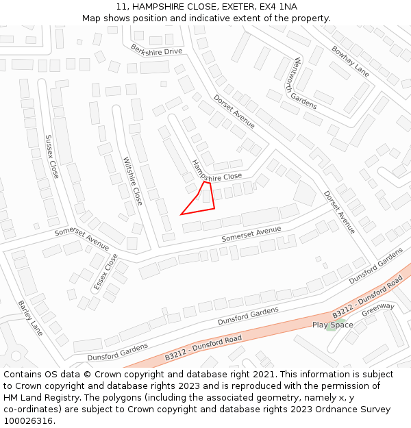 11, HAMPSHIRE CLOSE, EXETER, EX4 1NA: Location map and indicative extent of plot