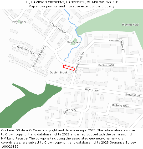 11, HAMPSON CRESCENT, HANDFORTH, WILMSLOW, SK9 3HF: Location map and indicative extent of plot