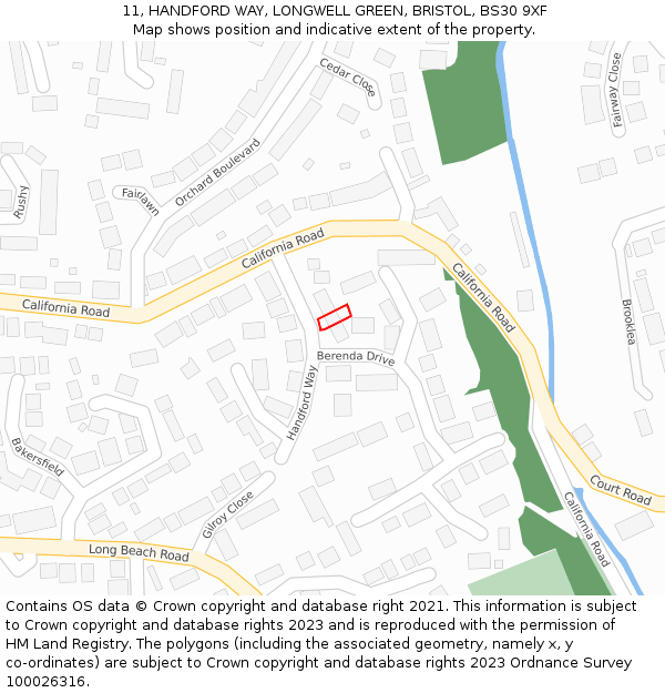 11, HANDFORD WAY, LONGWELL GREEN, BRISTOL, BS30 9XF: Location map and indicative extent of plot