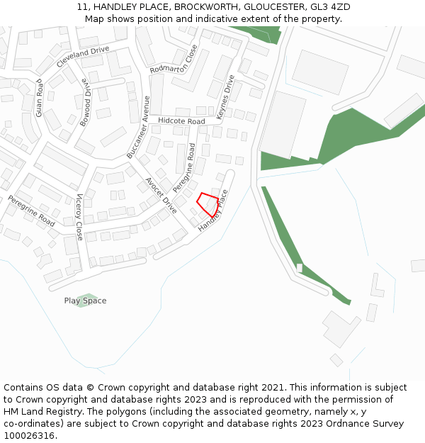 11, HANDLEY PLACE, BROCKWORTH, GLOUCESTER, GL3 4ZD: Location map and indicative extent of plot