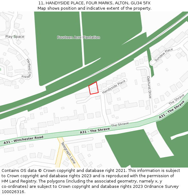 11, HANDYSIDE PLACE, FOUR MARKS, ALTON, GU34 5FX: Location map and indicative extent of plot