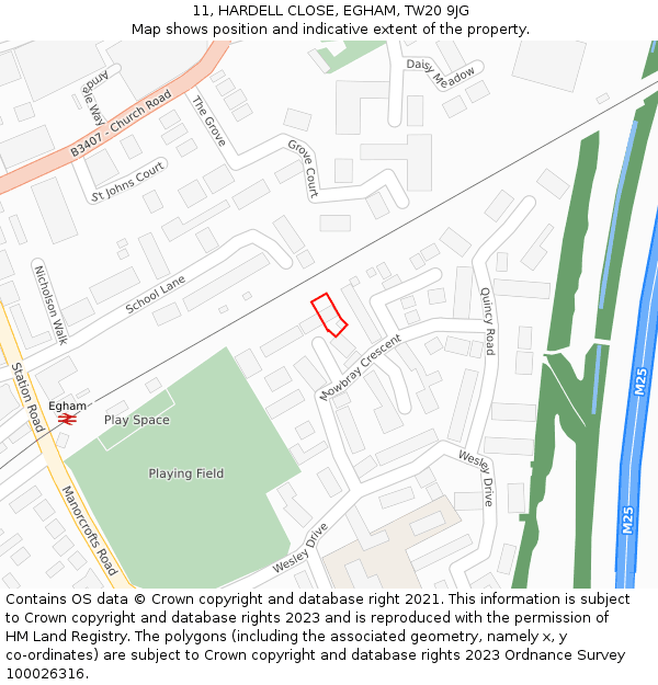 11, HARDELL CLOSE, EGHAM, TW20 9JG: Location map and indicative extent of plot
