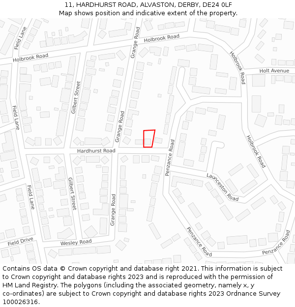 11, HARDHURST ROAD, ALVASTON, DERBY, DE24 0LF: Location map and indicative extent of plot