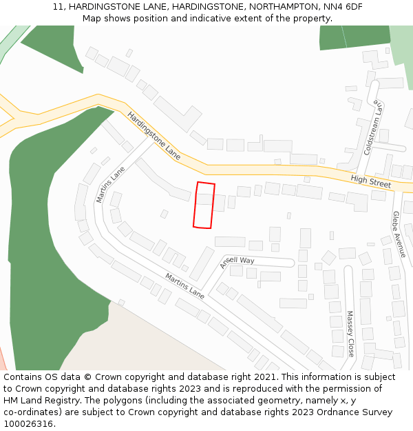 11, HARDINGSTONE LANE, HARDINGSTONE, NORTHAMPTON, NN4 6DF: Location map and indicative extent of plot