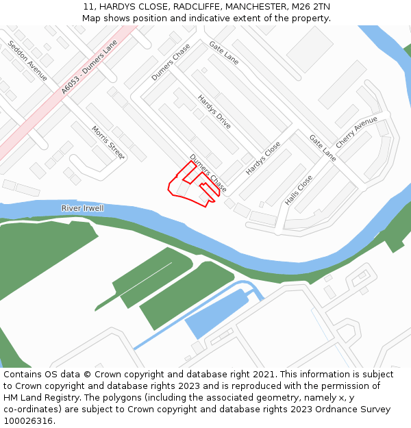 11, HARDYS CLOSE, RADCLIFFE, MANCHESTER, M26 2TN: Location map and indicative extent of plot