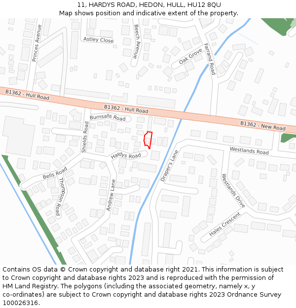 11, HARDYS ROAD, HEDON, HULL, HU12 8QU: Location map and indicative extent of plot