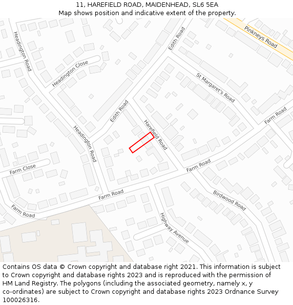 11, HAREFIELD ROAD, MAIDENHEAD, SL6 5EA: Location map and indicative extent of plot