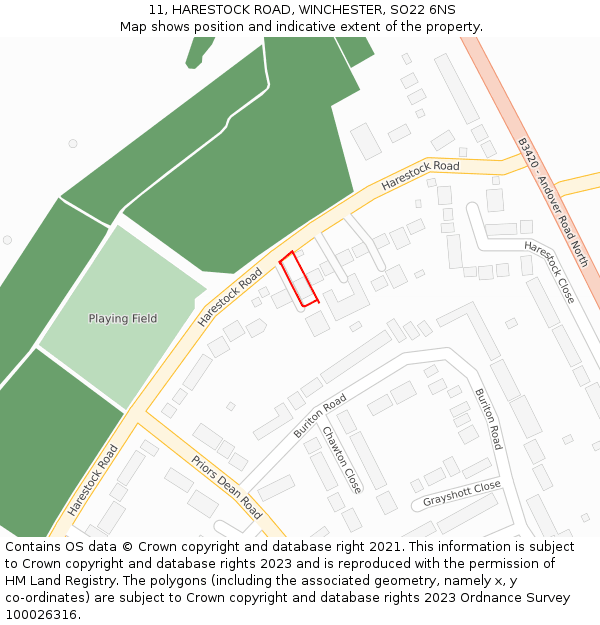 11, HARESTOCK ROAD, WINCHESTER, SO22 6NS: Location map and indicative extent of plot