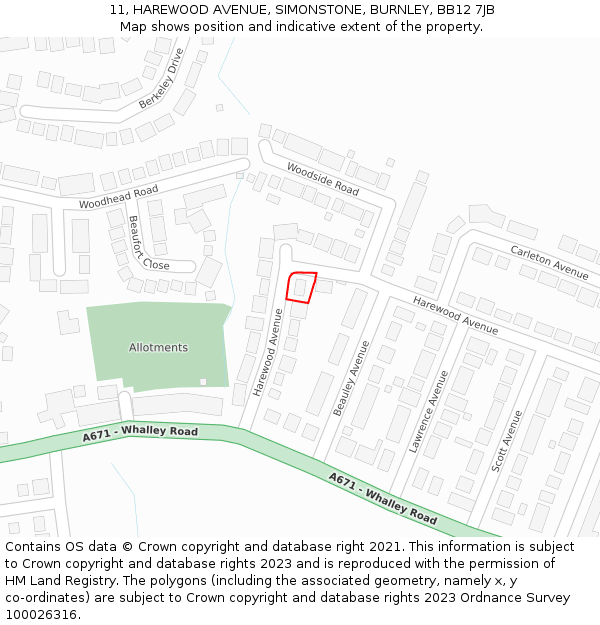 11, HAREWOOD AVENUE, SIMONSTONE, BURNLEY, BB12 7JB: Location map and indicative extent of plot