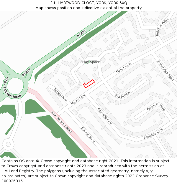 11, HAREWOOD CLOSE, YORK, YO30 5XQ: Location map and indicative extent of plot