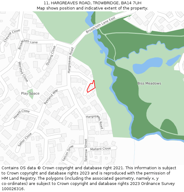 11, HARGREAVES ROAD, TROWBRIDGE, BA14 7UH: Location map and indicative extent of plot