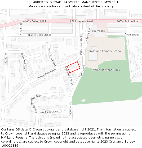 11, HARPER FOLD ROAD, RADCLIFFE, MANCHESTER, M26 3RU: Location map and indicative extent of plot