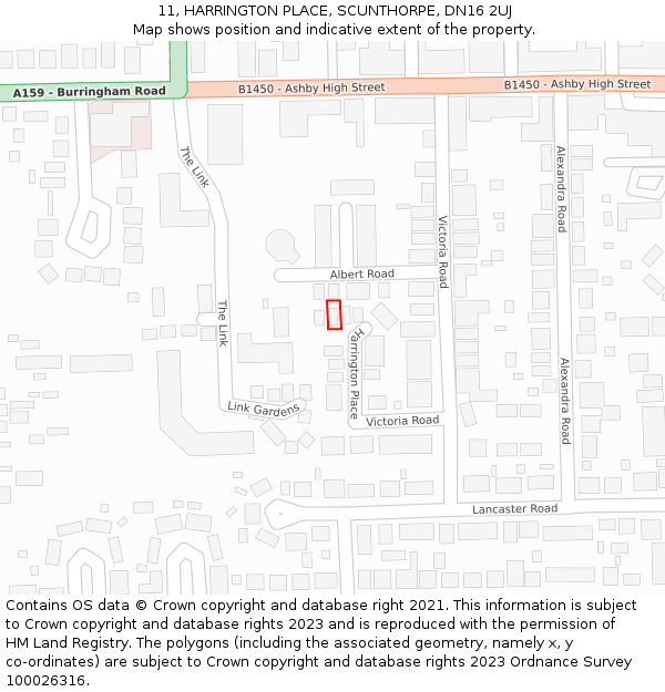 11, HARRINGTON PLACE, SCUNTHORPE, DN16 2UJ: Location map and indicative extent of plot
