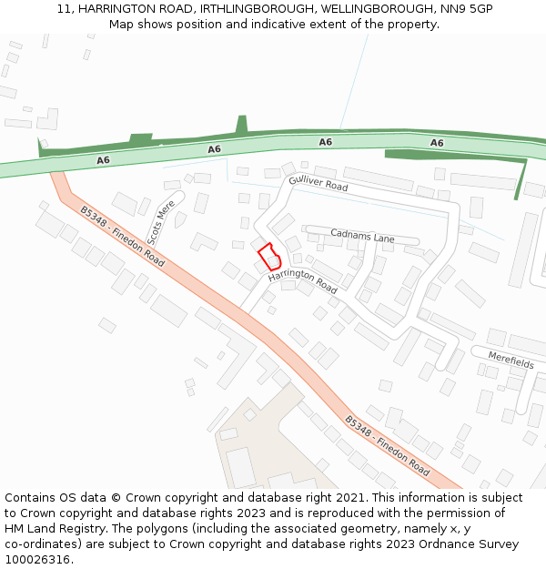 11, HARRINGTON ROAD, IRTHLINGBOROUGH, WELLINGBOROUGH, NN9 5GP: Location map and indicative extent of plot