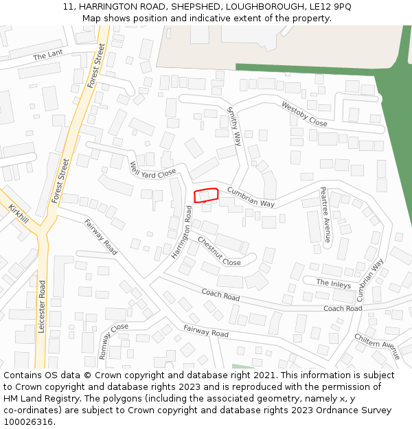 11, HARRINGTON ROAD, SHEPSHED, LOUGHBOROUGH, LE12 9PQ: Location map and indicative extent of plot