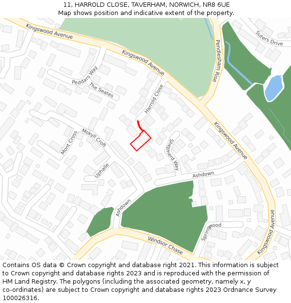 11, HARROLD CLOSE, TAVERHAM, NORWICH, NR8 6UE: Location map and indicative extent of plot