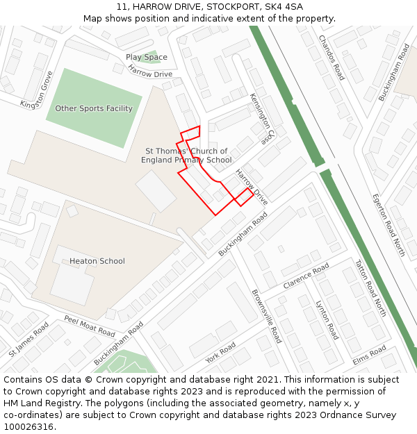11, HARROW DRIVE, STOCKPORT, SK4 4SA: Location map and indicative extent of plot