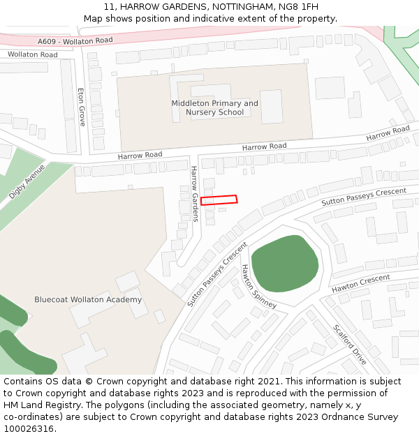 11, HARROW GARDENS, NOTTINGHAM, NG8 1FH: Location map and indicative extent of plot