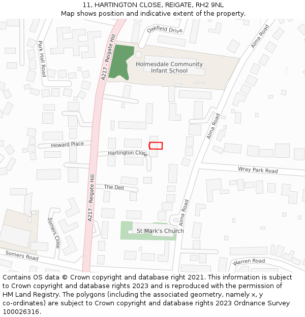 11, HARTINGTON CLOSE, REIGATE, RH2 9NL: Location map and indicative extent of plot