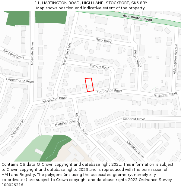 11, HARTINGTON ROAD, HIGH LANE, STOCKPORT, SK6 8BY: Location map and indicative extent of plot
