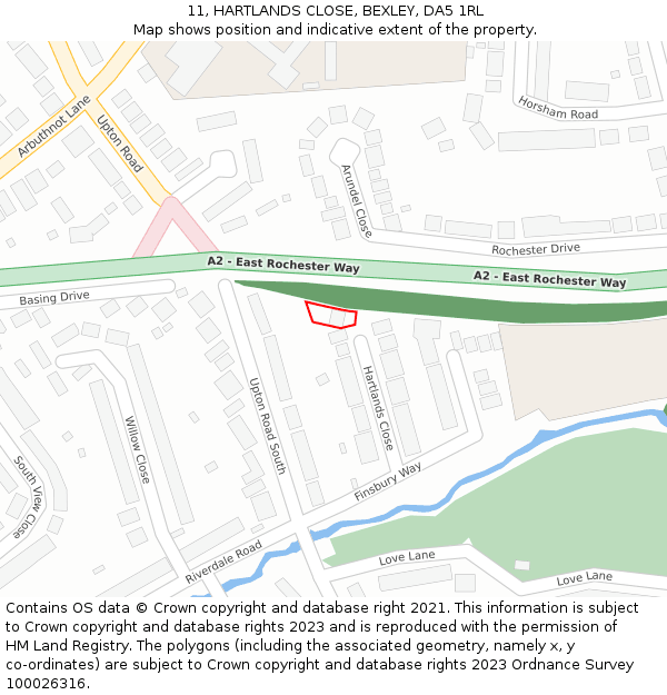 11, HARTLANDS CLOSE, BEXLEY, DA5 1RL: Location map and indicative extent of plot