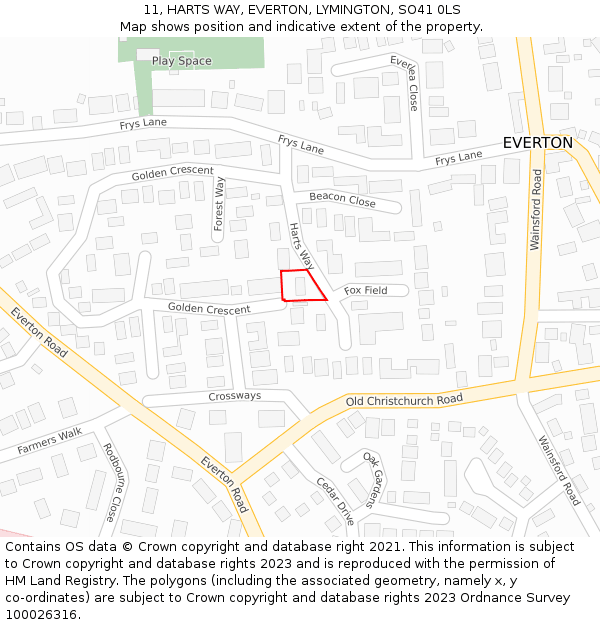 11, HARTS WAY, EVERTON, LYMINGTON, SO41 0LS: Location map and indicative extent of plot