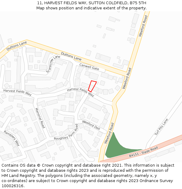 11, HARVEST FIELDS WAY, SUTTON COLDFIELD, B75 5TH: Location map and indicative extent of plot