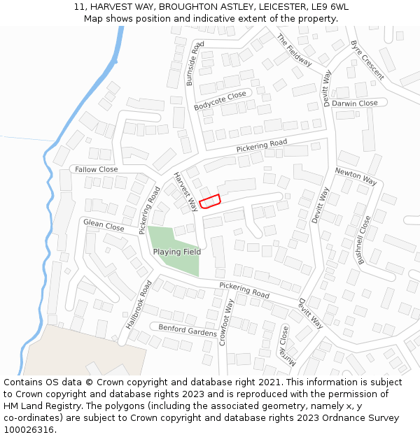 11, HARVEST WAY, BROUGHTON ASTLEY, LEICESTER, LE9 6WL: Location map and indicative extent of plot