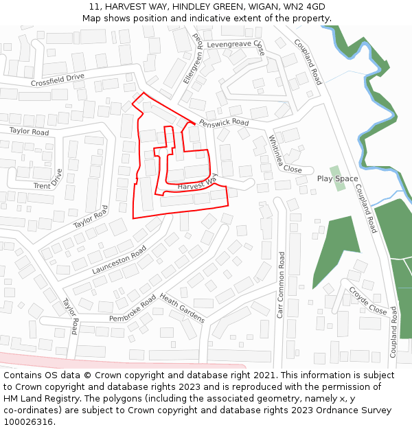 11, HARVEST WAY, HINDLEY GREEN, WIGAN, WN2 4GD: Location map and indicative extent of plot