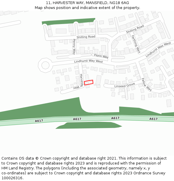 11, HARVESTER WAY, MANSFIELD, NG18 6AG: Location map and indicative extent of plot