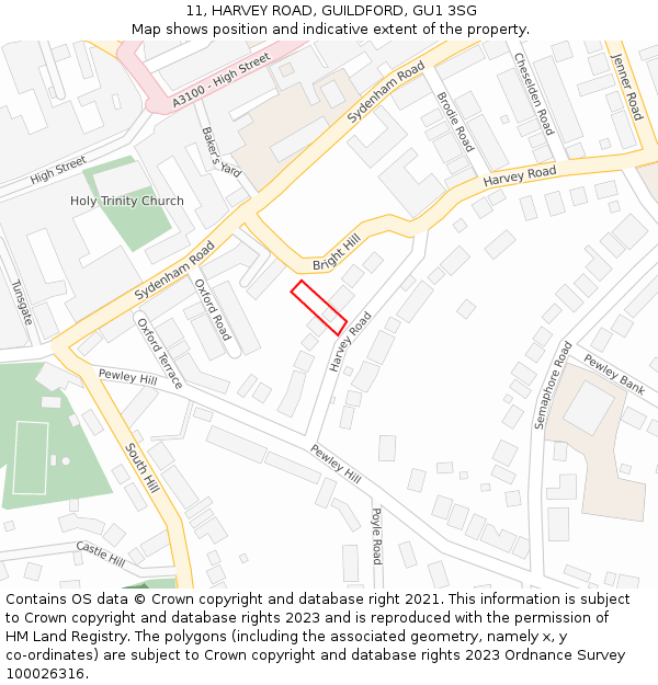 11, HARVEY ROAD, GUILDFORD, GU1 3SG: Location map and indicative extent of plot