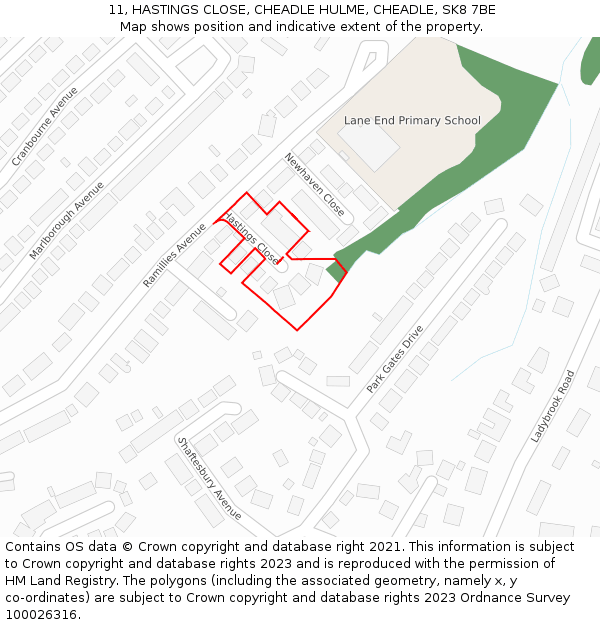 11, HASTINGS CLOSE, CHEADLE HULME, CHEADLE, SK8 7BE: Location map and indicative extent of plot