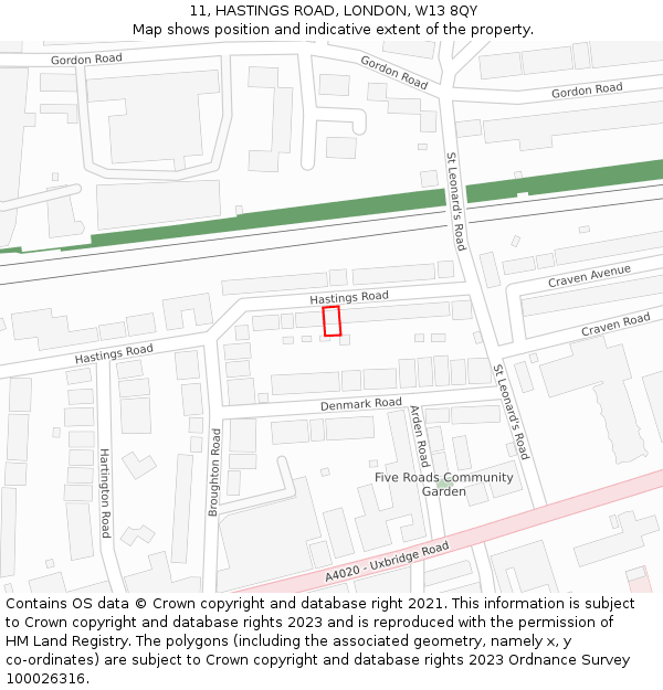 11, HASTINGS ROAD, LONDON, W13 8QY: Location map and indicative extent of plot