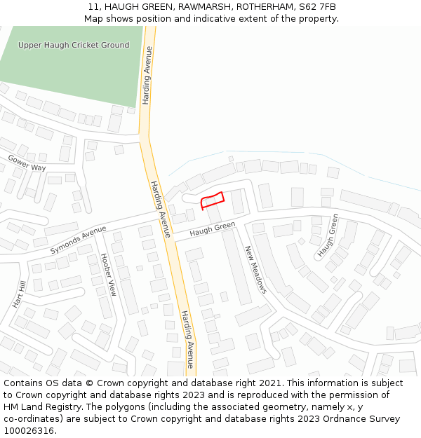 11, HAUGH GREEN, RAWMARSH, ROTHERHAM, S62 7FB: Location map and indicative extent of plot