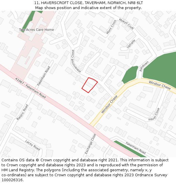 11, HAVERSCROFT CLOSE, TAVERHAM, NORWICH, NR8 6LT: Location map and indicative extent of plot