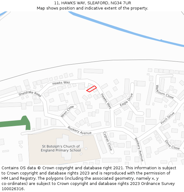 11, HAWKS WAY, SLEAFORD, NG34 7UR: Location map and indicative extent of plot