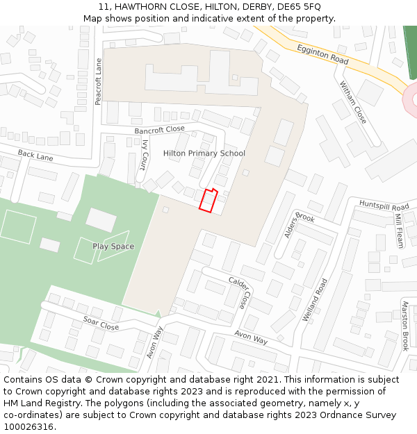 11, HAWTHORN CLOSE, HILTON, DERBY, DE65 5FQ: Location map and indicative extent of plot