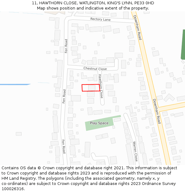 11, HAWTHORN CLOSE, WATLINGTON, KING'S LYNN, PE33 0HD: Location map and indicative extent of plot