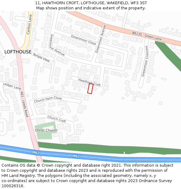 11, HAWTHORN CROFT, LOFTHOUSE, WAKEFIELD, WF3 3ST: Location map and indicative extent of plot