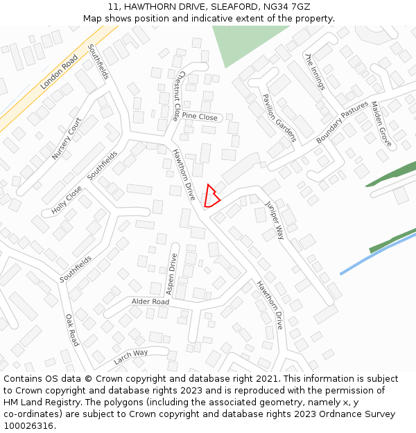 11, HAWTHORN DRIVE, SLEAFORD, NG34 7GZ: Location map and indicative extent of plot