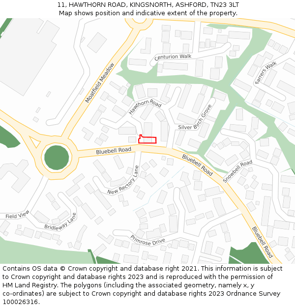 11, HAWTHORN ROAD, KINGSNORTH, ASHFORD, TN23 3LT: Location map and indicative extent of plot