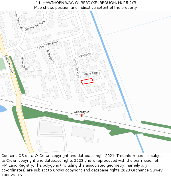 11, HAWTHORN WAY, GILBERDYKE, BROUGH, HU15 2YB: Location map and indicative extent of plot