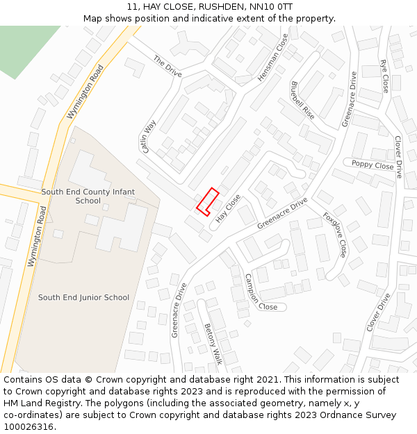 11, HAY CLOSE, RUSHDEN, NN10 0TT: Location map and indicative extent of plot