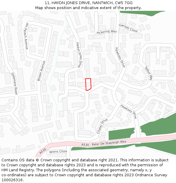 11, HAYDN JONES DRIVE, NANTWICH, CW5 7GG: Location map and indicative extent of plot