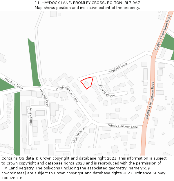 11, HAYDOCK LANE, BROMLEY CROSS, BOLTON, BL7 9AZ: Location map and indicative extent of plot